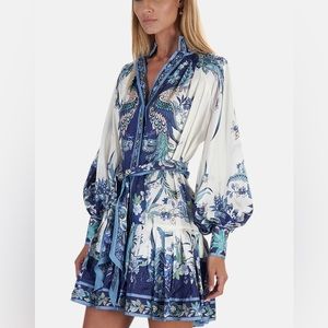 Zimmerman glassy floral long sleeve silk mini dress